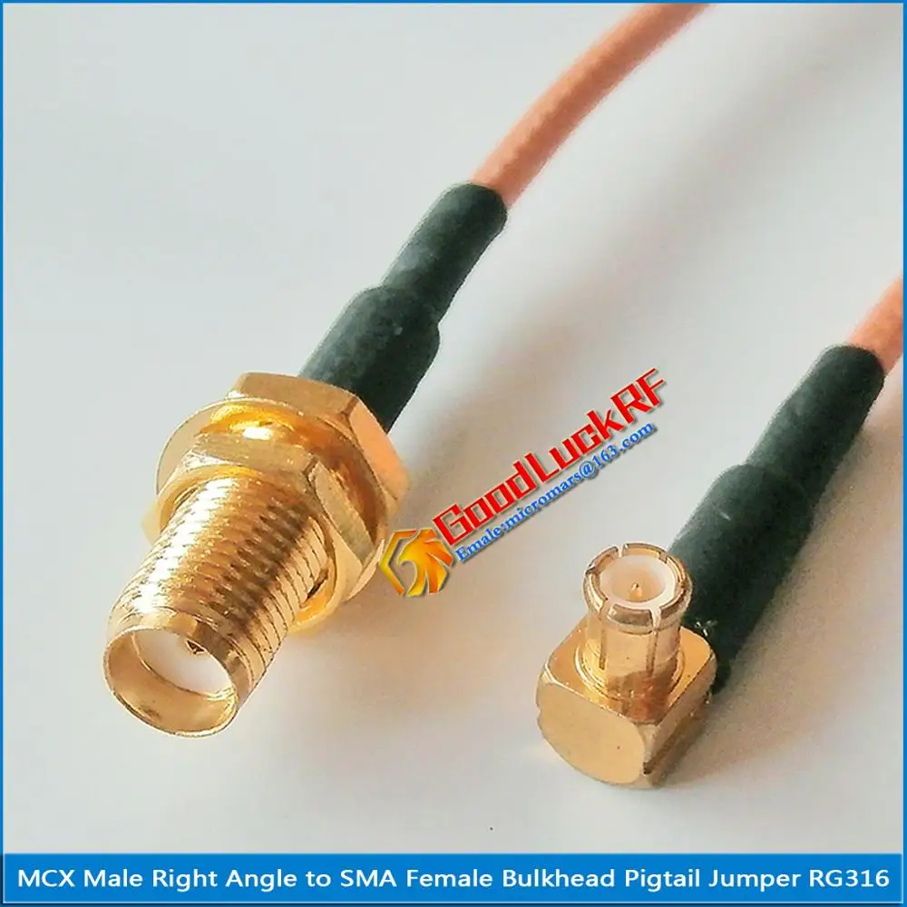 

SMA Female Bulkhead Mount Nut to MCX Male Right Angle 90 Degree Plug RG316 Pigtail Jumper Cable 50 ohm Low Loss