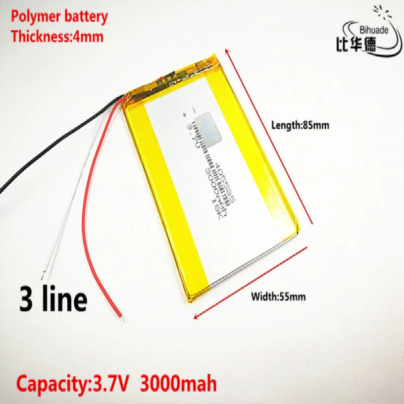 3 line Good Qulity 3.7V,3000mAH 405585 Polymer lithium ion / Li-ion battery for tablet pc BANK,GPS,mp3,mp4