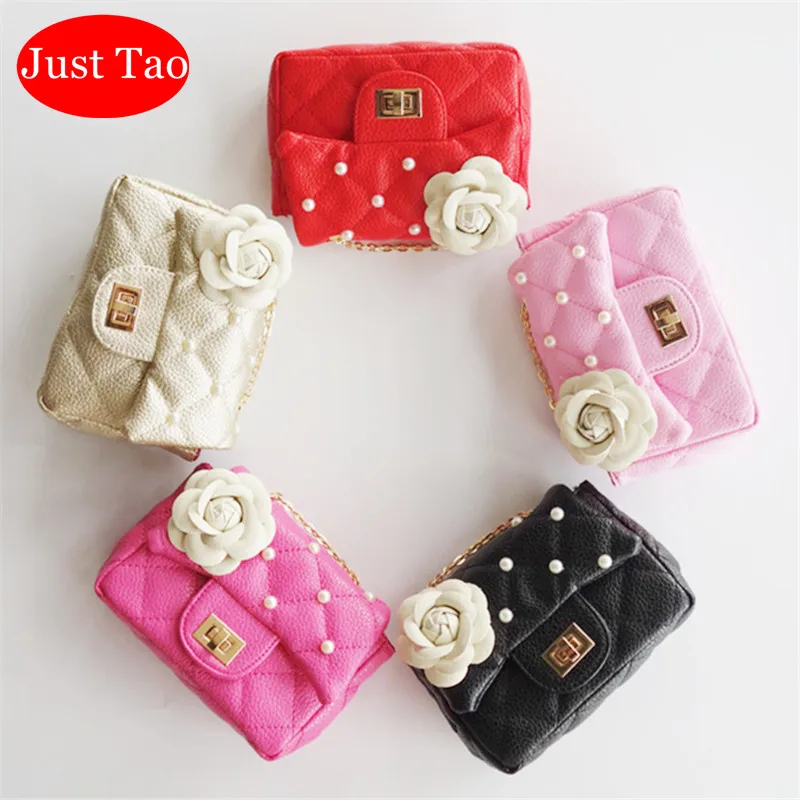 Just Tao! Childrens Fashion leather Purse Baby Kid Flower Pearl bags Toddlers Small coin purse Child wallets JT025