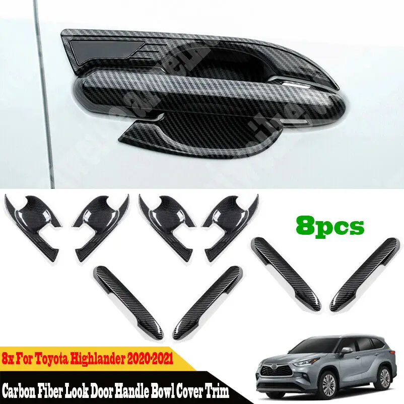 

8pcs For Toyota Highlander 2020-2021 Carbon Fiber Look Door Handle Bowl Cover Trim