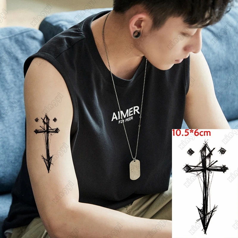 Waterproof Temporary Tattoo Sticker Cross Rose Arrow Anchor Body Art Wrist Water Transfer Flash Tatoo Fake Tatto Girl Women Men