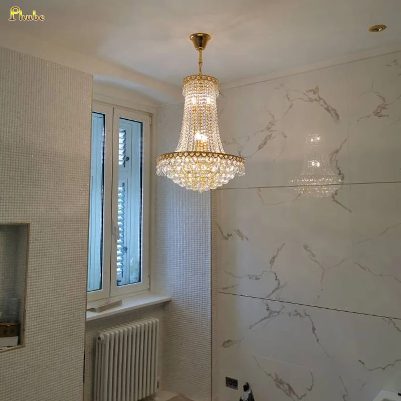 

Gold Crystal chandelier for foyer lobby hallway hanging light home decor large cristal lamps Staircase Ceiling light lamp