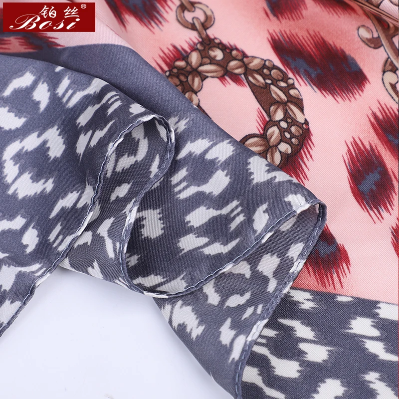 BOSI Pink Leopard print Square Silk Satin big 90*90cm hijab Chain sciarpa per le donne sciarpe scialle di moda di marca di lusso elegante