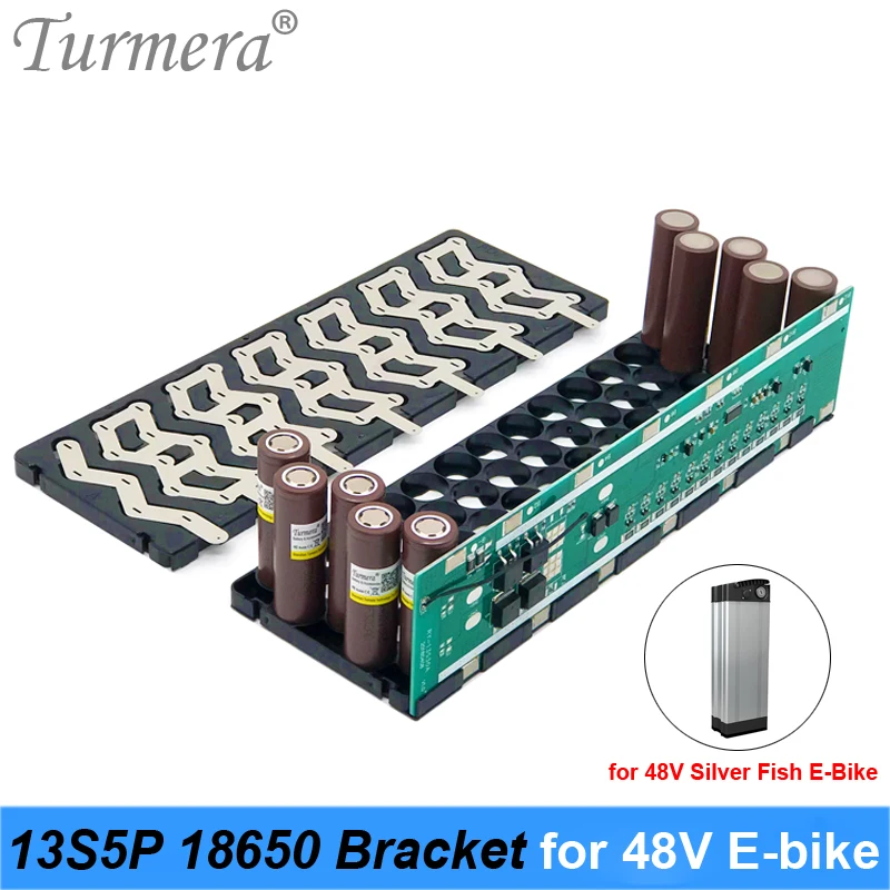 Turmera 48V Silver Fish Battery 13S5P 18650 Bracket with 13S 15A Balance BMS Welding Nickel for 52V Electric Bike Battery Use