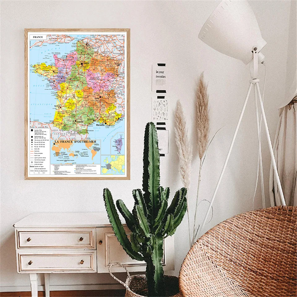 42*59Cm Bản Đồ Chính Trị Của Nước Pháp Tường Poster Không Mùi Tranh Vải Du Lịch Đồ Dùng Học Tập Tại Nhà trang Trí Trong Tiếng Pháp