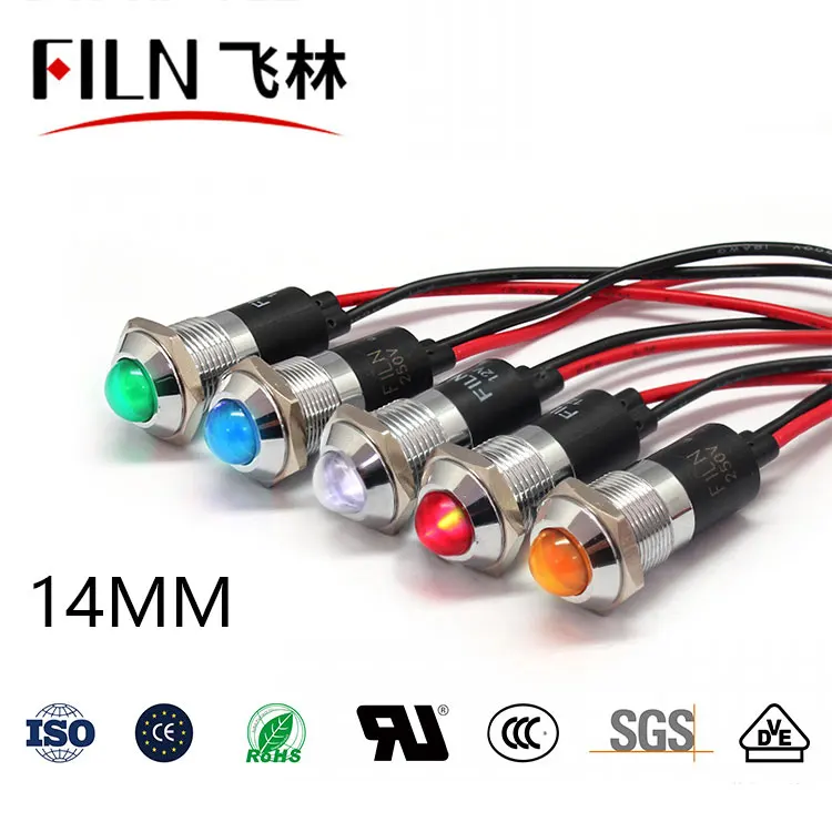 

FILN Metal 14mm 12v 24v 220v 110v good price pilot lamp Distribution box led indicator lights with wire