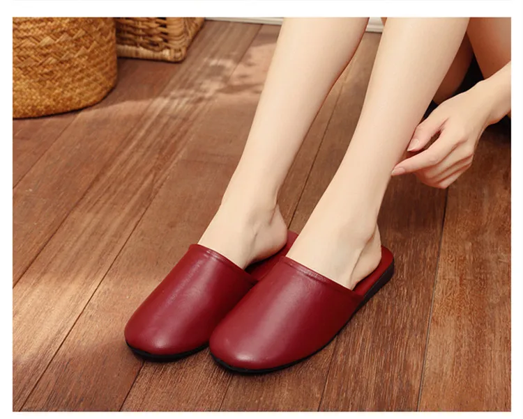 Sheepskin Couple\'s Autumn/Spring Home Slippers Japan Style Genuine Leather Anti-Slip Indoor Slippers for Men and Women