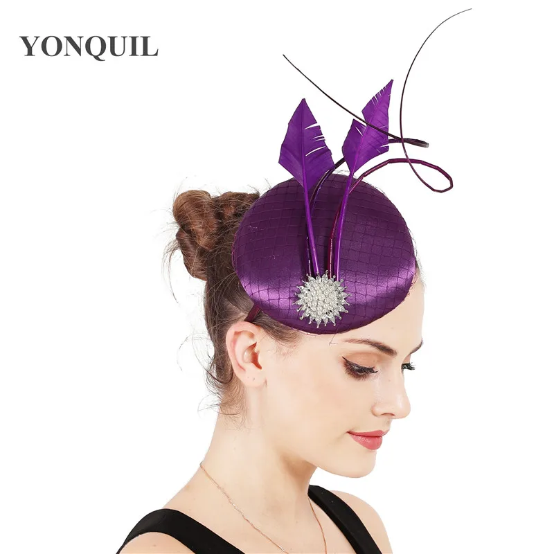 Nice Satin Fashion Wedding Bride Fascinator Hat Women Headwear For Elegant Ladies Party Dinner Fedora Cap With Mesh Prom Chapeau