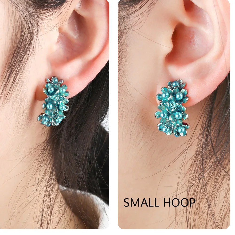 New Hoop Earring Fashion Lovely Creative Simulated Pearl Metal Flower Floral Earring For Women Girls Party Gift Jewelry