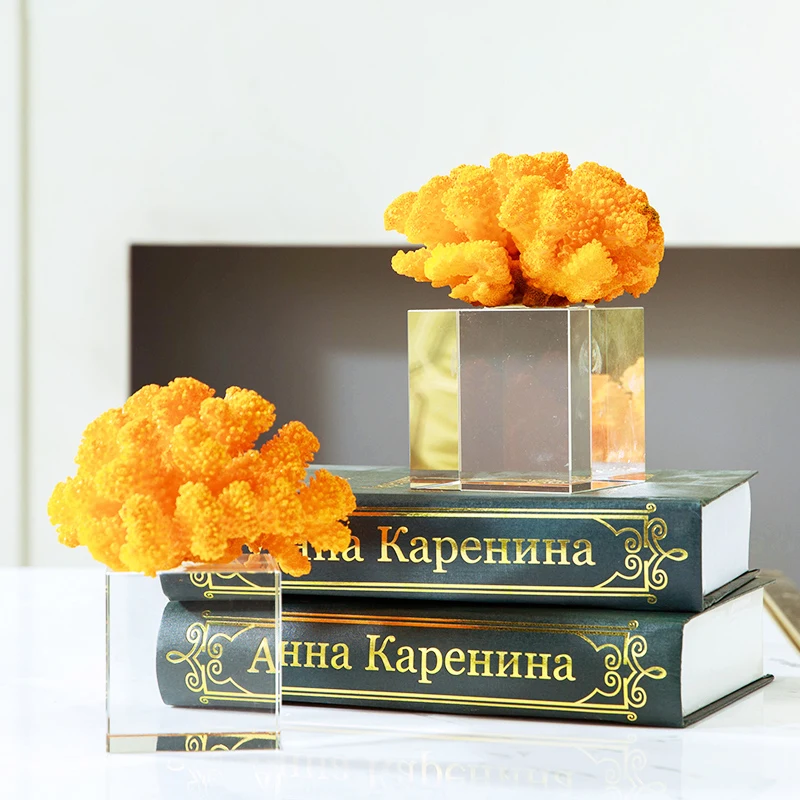 Modern Natural Orange Coral Ornament Decoration Home Living Room Office Hotel Desktop Crystal Art Accessories Craft Soft Gift