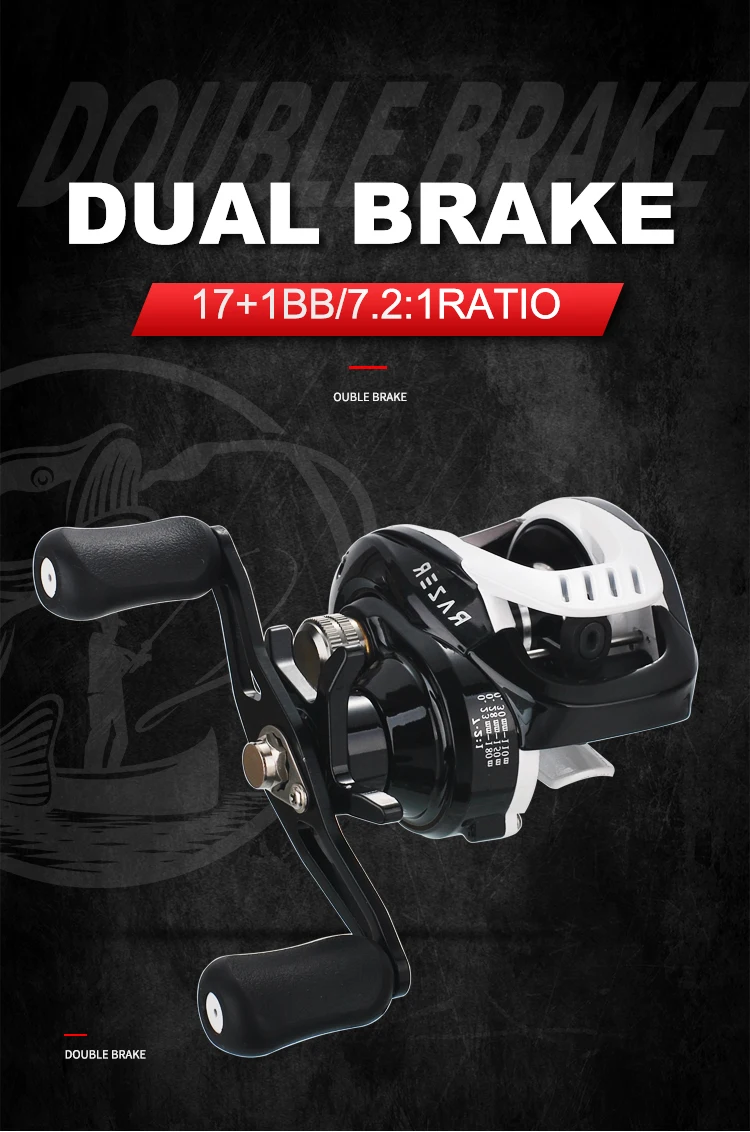 Lizard Magnetische Zentrifugal-Doppelbrems-Baitcasting-Angelrolle mit Metallspule und -griff, 8 kg maximale Bremskraft, 7,2:1 Übersetzungsverhältnis – Detail 1
