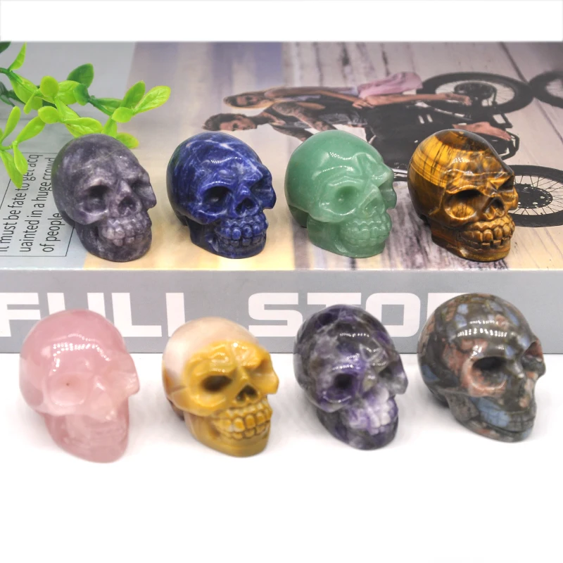 

1.5" Skull Statue Natural Crystal Point Wand Reiki Gem Figurine Healing Stone Tower Energy Polished Crafts Lucky Home Decoration