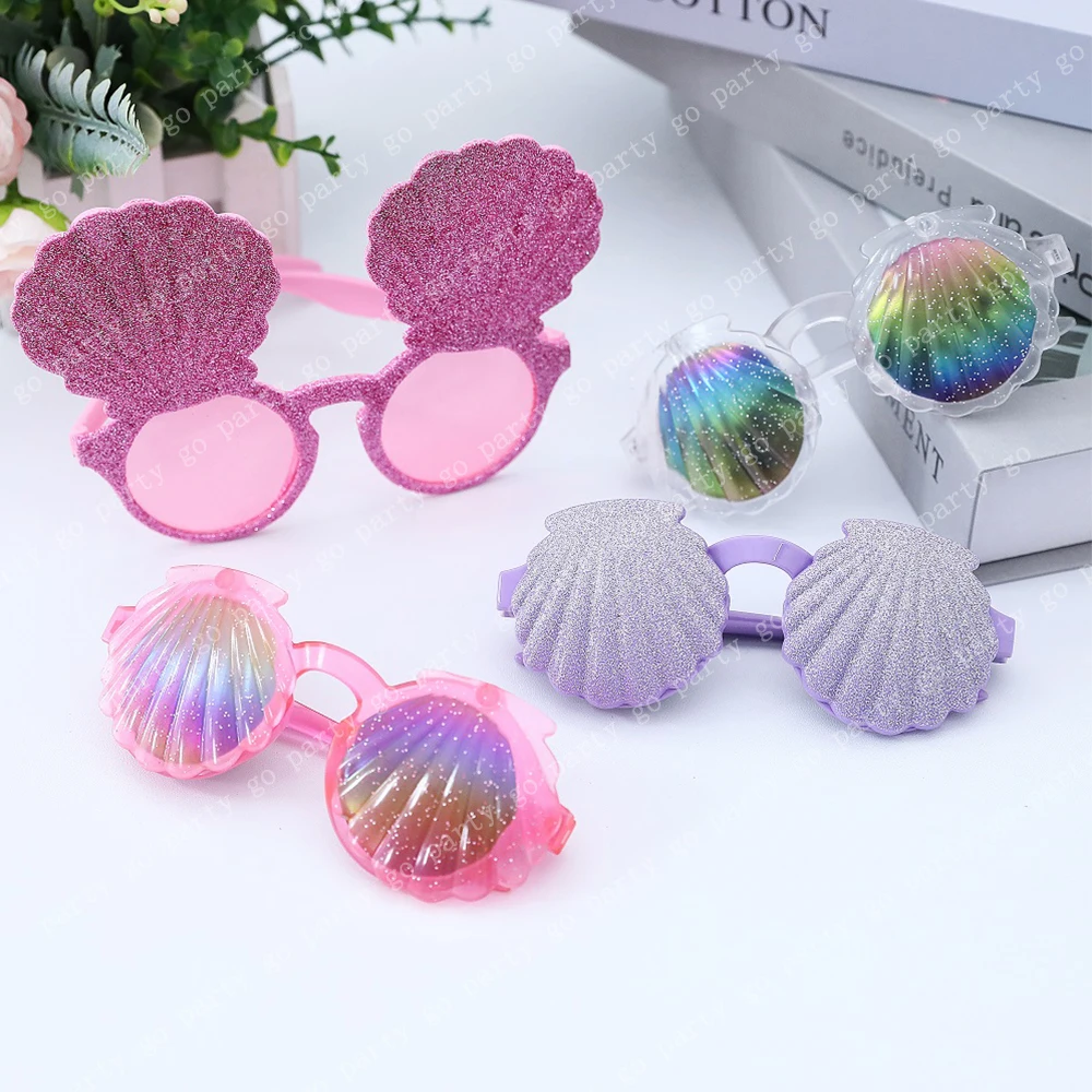 Pink Purple Shining Shell Sunglasses Mermaid Theme Hawaii Party Summer Beach Photo Props Adult kids Birthday Gifts Flash Glasses