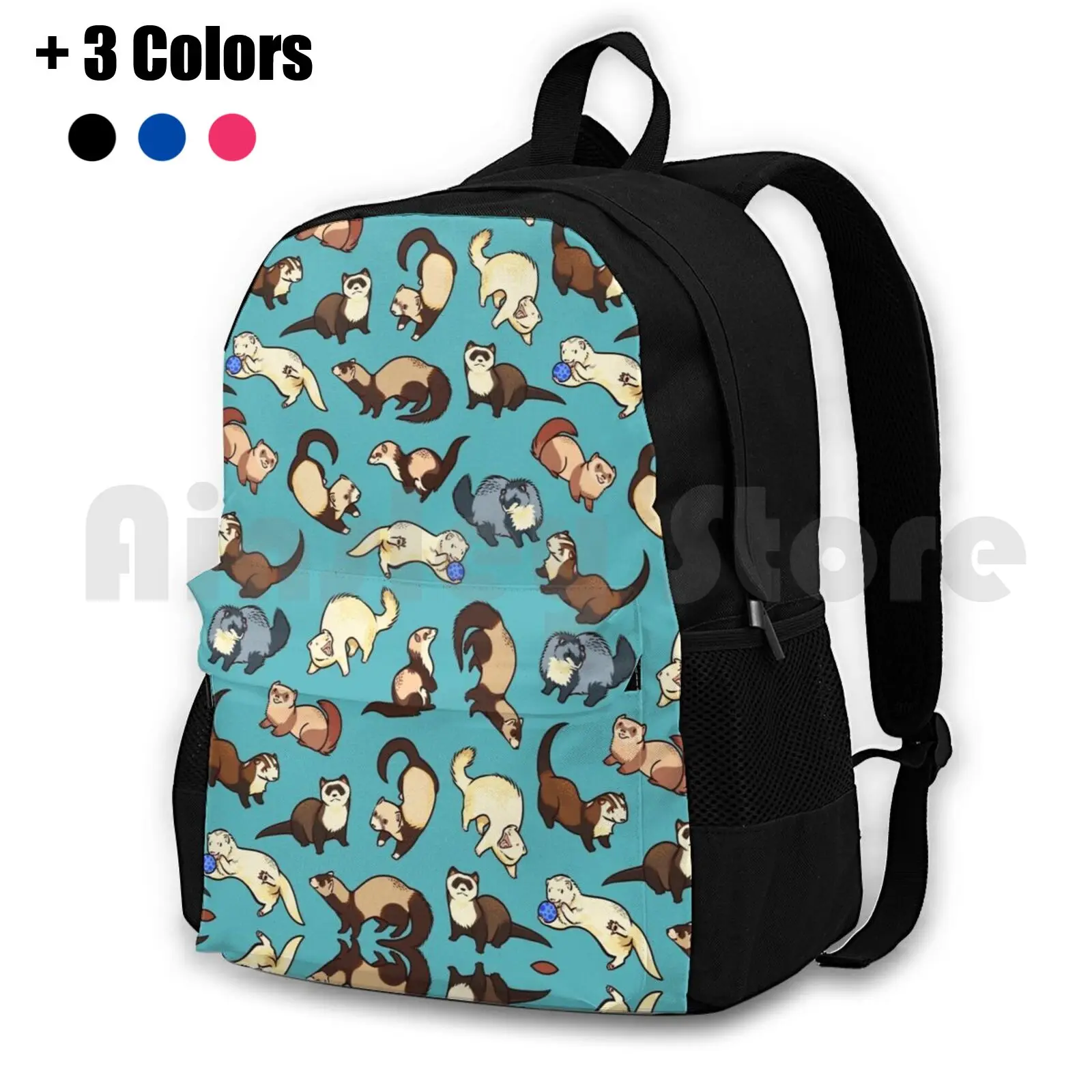 Cat Snakes In Blue Outdoor Hiking Backpack Waterproof Camping Travel Ferret Ferrets Pattern Patterns Cute