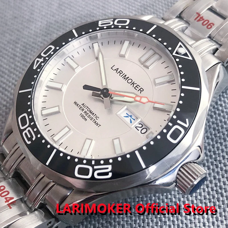 

LARIMOKER 41mm Polished Automatic Man Waterproof Watch Stainless Steel Bracelet 24Jewel NH36 Movement Sapphire White Dial