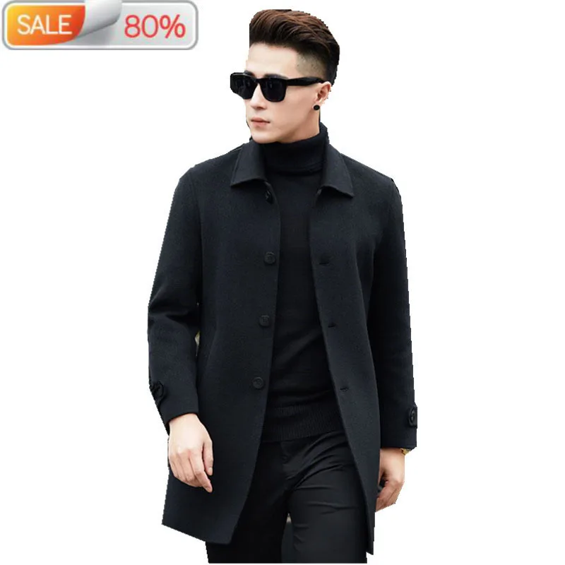 

Handmade Double-faced Wool Autumn Cashmere Long Coat Winter Jacket Men Korean Woolen Overcoat Abrigo HombreA1 NDA02