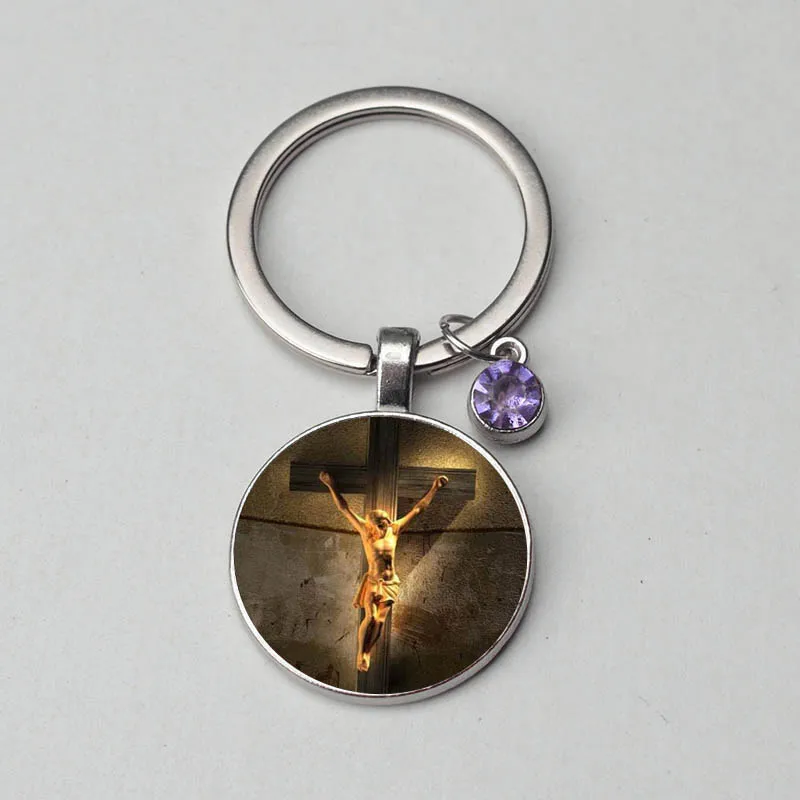 Jesus The Saviour Cross Keychain God With Us Glass Cabochon Pendant Handmade Charm Handbag Key Ring Christianity Faith Gift