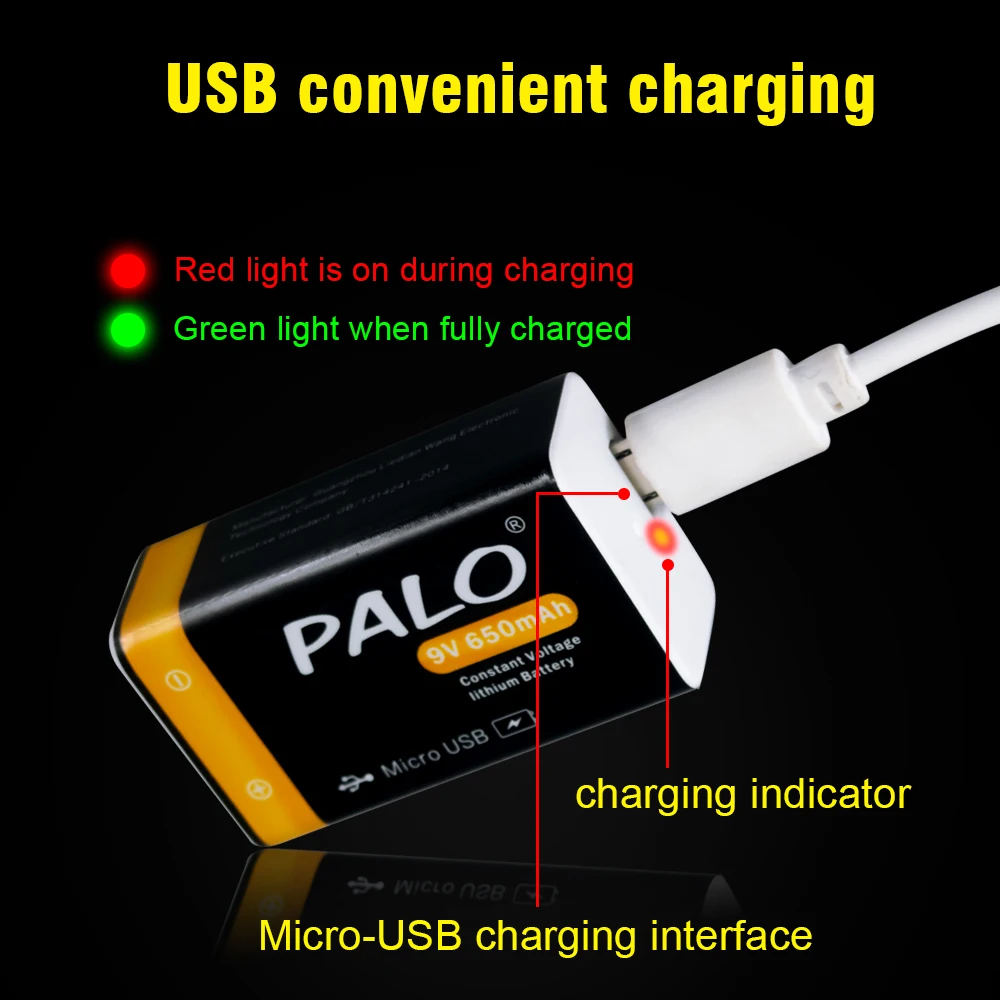 9V battery USB Rechargeable 6F22 Lithium Battery 9V Li-ion Battery for metal detector battery RC Helicopter Model Microphone Toy