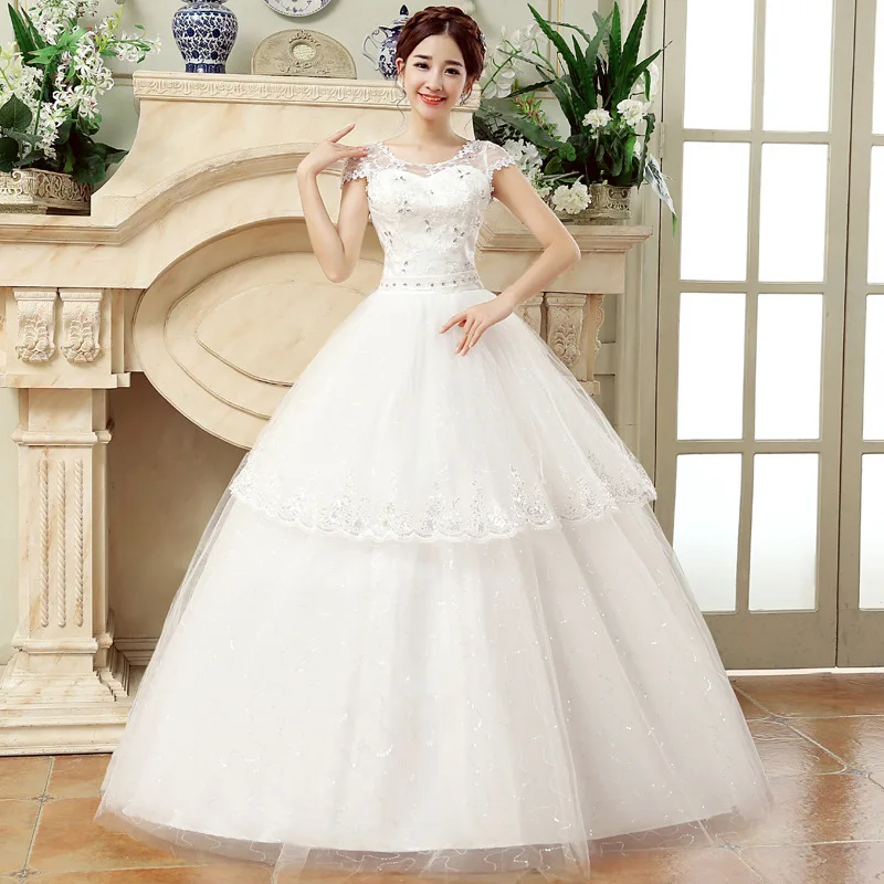 Bride Wedding Dresses Lace Up Flowers Female Embroidery Wedding Dresses Ball Gowns Bridal Princess Dresses