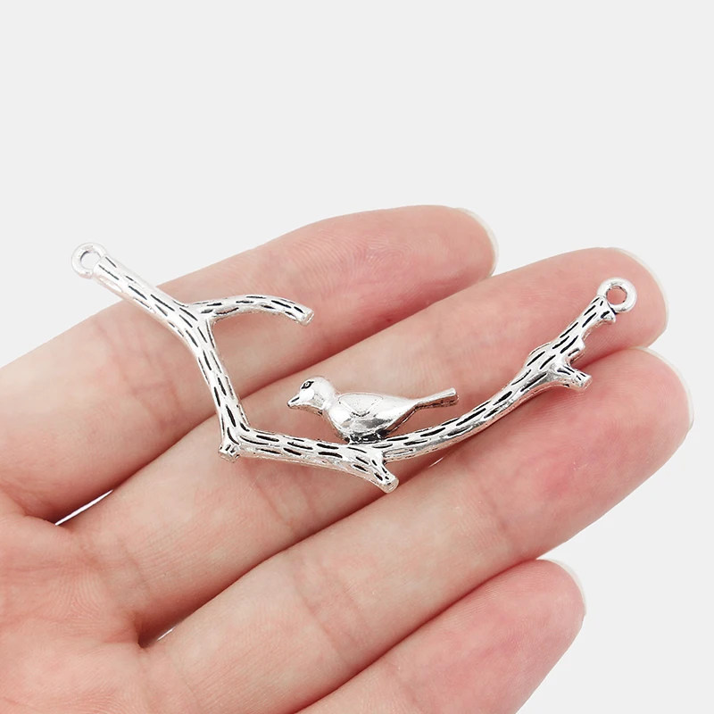 

5pcs Charms bird on branch Antique Silver Color Metal Pendants For Jewelry Making DIY Necklace Handmade Craft Connection Charm