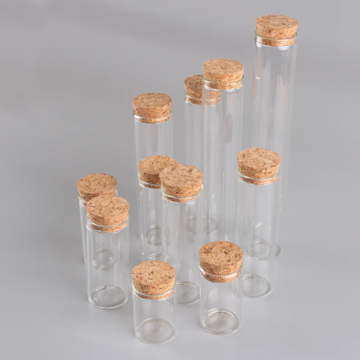 12 pieces/lot 15ml 20ml 25ml 30ml 40ml 45ml 50ml 55ml 60ml Glass Test Tubes With Cork Stopper Wishing Bottles for Art DIY Crafts