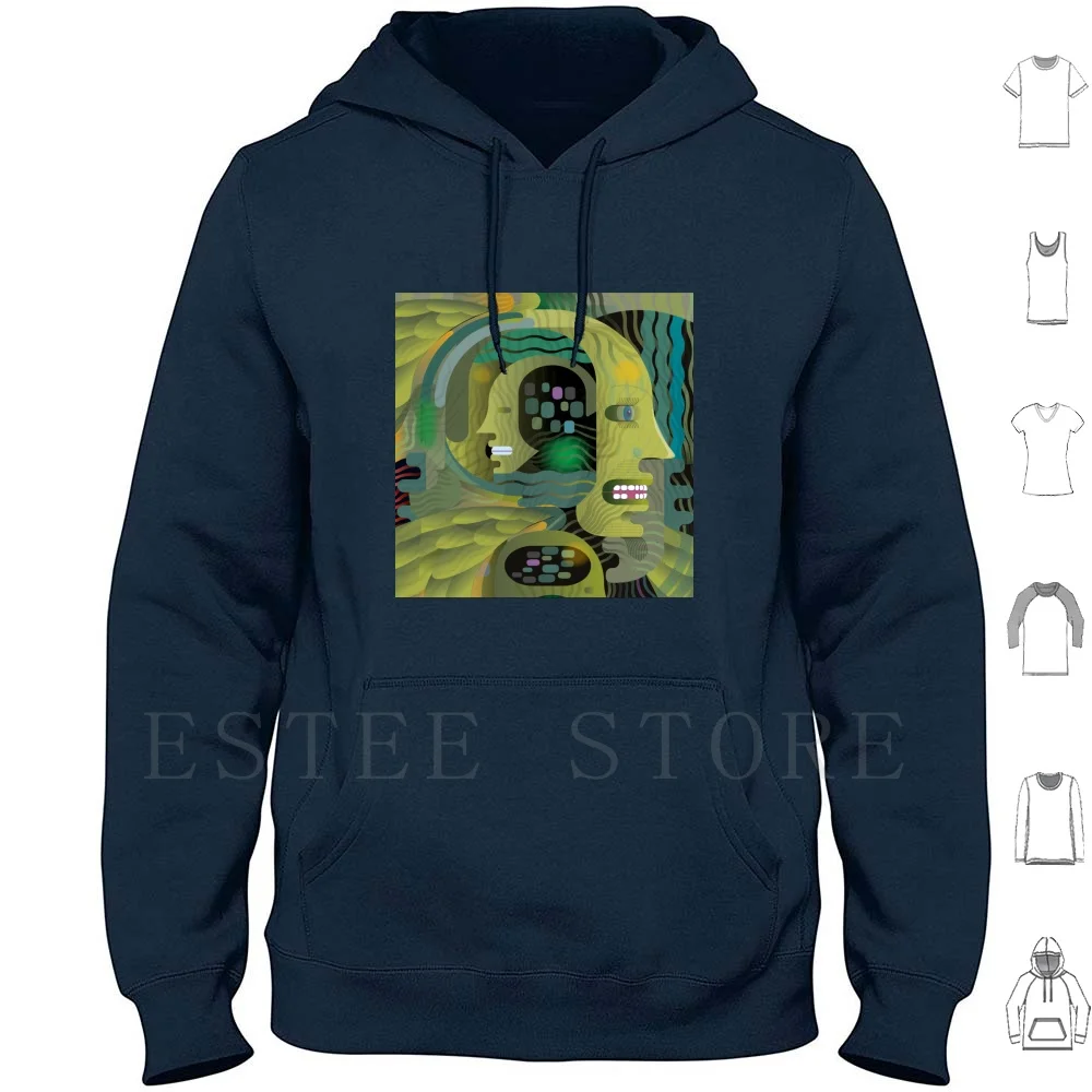 

Race Against Time Hoodie Long Sleeve Horror Abstract Anxiety Man Portrait Missing Teeth Pressure Once Upon A Time Green