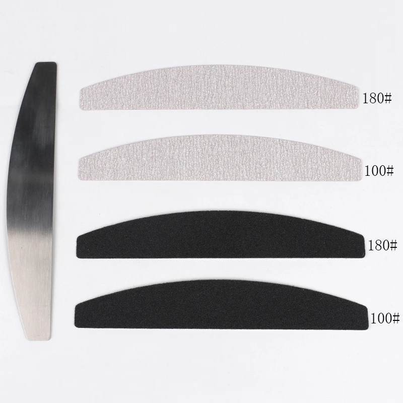 10pcs Black/Grey Removable SandPaper Nail File With Stainless Steel Handle Metal Replacement Nail Buffer 100/180 For Manicure