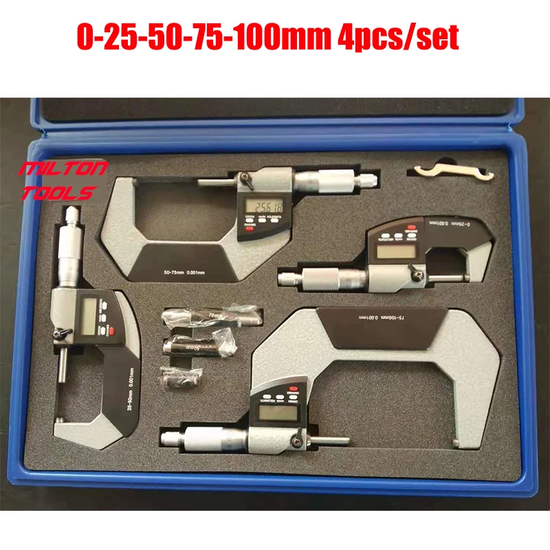 Elektronische Buiten Micrometer 0-25Mm 25-50Mm 50-75Mm 75-100Mm 0.001mm Digitale Micrometer Gauge Meter Micrometer Meetinstrumenten