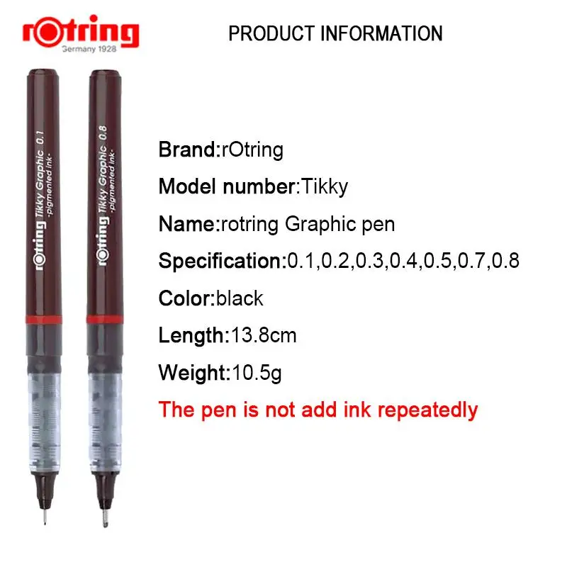 Rotring Tikky Graphic pen black Pigmented ink Porous-Point Drawing design Pen 1 piece