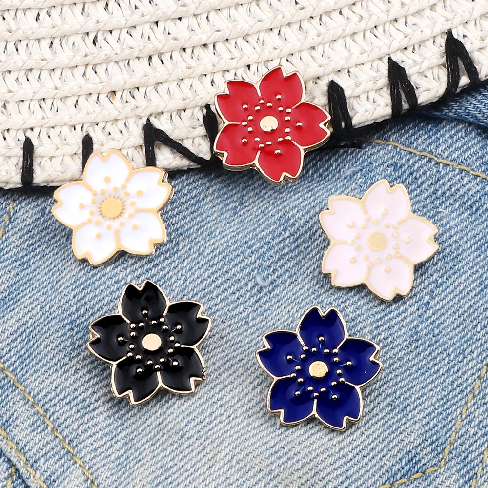 Cartoon 5 Color Mini Cherry Flower Brooch Simple Style Enamel Pin Brooches Denim Jackets Lapel Badge Pins Button Fashion Jewelry