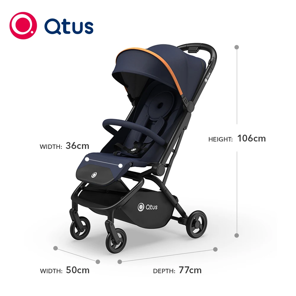 QTUS-Poussette de Voyage Légère et Compacte de 6.9kg, Pliable en Un Clic, Protection Solaire, Poignées d'Absorption des Chocs, Roues Amovibles, Alouette