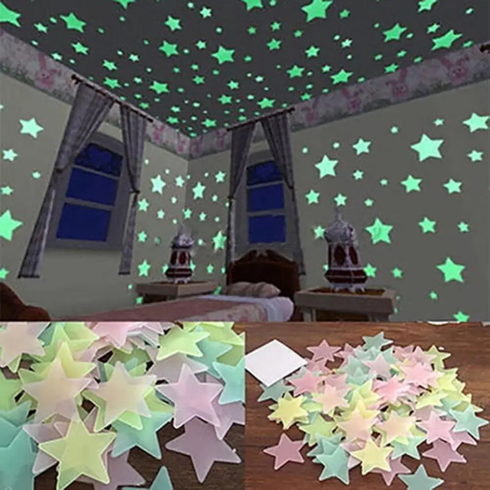 100/40Pcs 3D Stars Starry Sky Wall Glow Stickers LED Night Light Glowing In The Dark Desk lamp Room Home Decoration Sticker