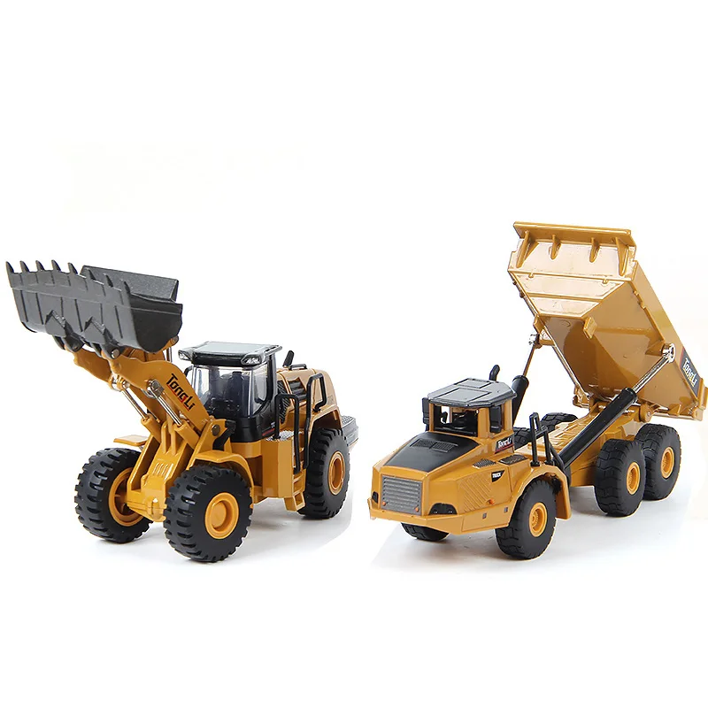 2pcs/set 1:50 Scale Alloy dump truck Wheel Loader Mechanical Engineering Construction technical car vehicle Christmas Boys Gifts