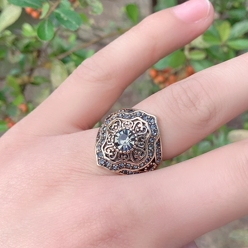 Kinel Boho Etnis Bride Pernikahan Kristal Cincin Antik Warna Emas Zircon Big Batu Cincin untuk Wanita Vintage Perhiasan