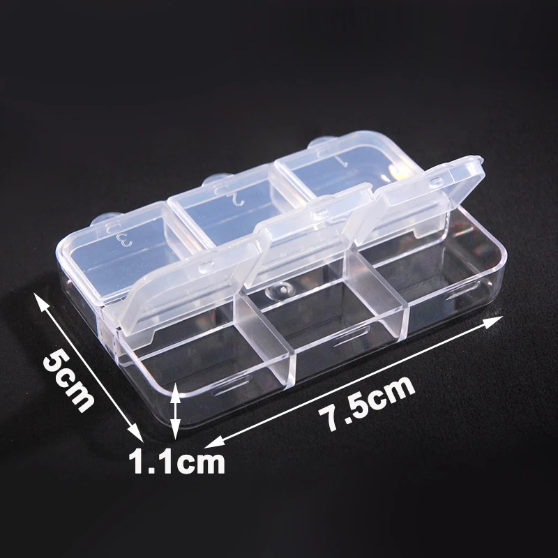 2pcs Clear Plastic Storage Box 7.5*5*1.1cm Rectangle 6 slots Compartment Jewelry Findings Crystal Beads Accessories Cases