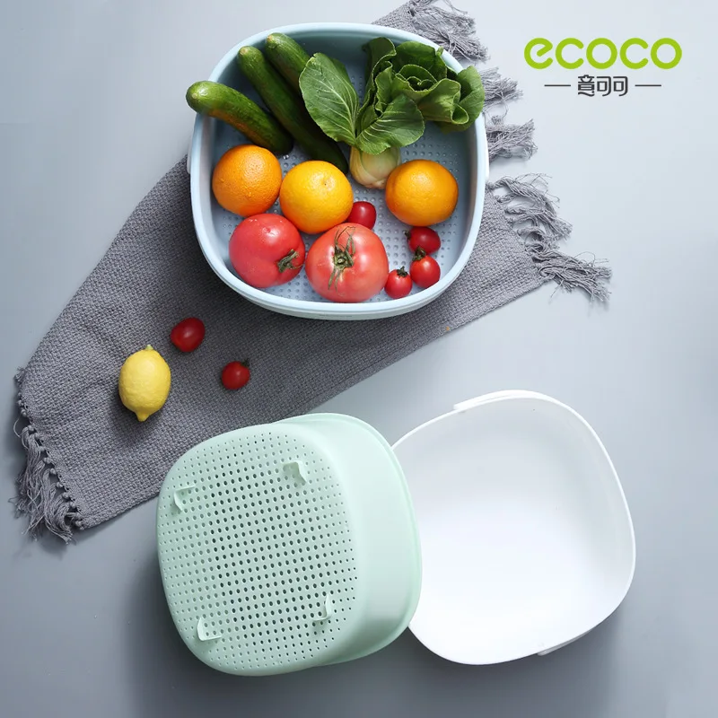 

ECOCO Double Layer Drain Basket Washing Box Kitchen Sink Strainer Vegetables Living Room Fruit Tray Cook Helper Handle Gadget