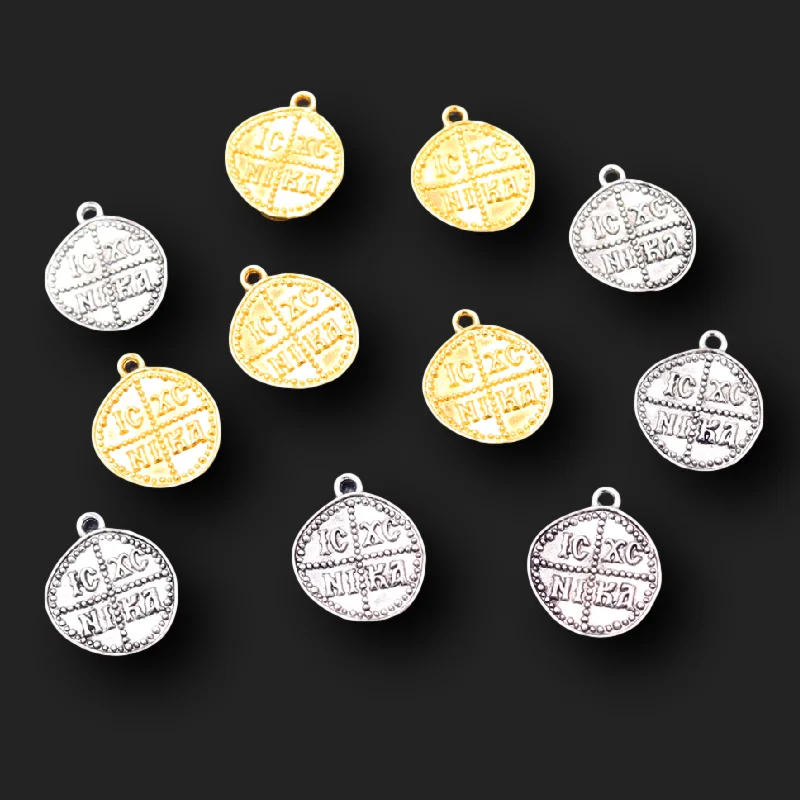 

10pcs Crosses Tag Pendants, Constantine Coin Pendant, Byzantine Cross, Christian Pendant, Greek Disc ICXC 24*20mm A2165