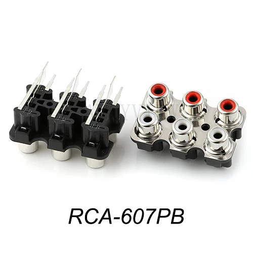 2PCS High quality 2colors ( red + White ) 6Holes RCA Female Connector Sealed Stereo audio Jack AV Audio input socket RCA-607MF