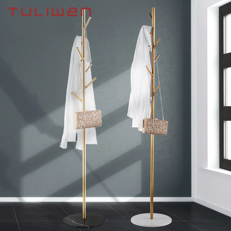 Antique Brass Coat Rack Free Standing  8 Hooks Tree Clothes Rack Marble Base Stand for Coats Hats Scarves Clothes