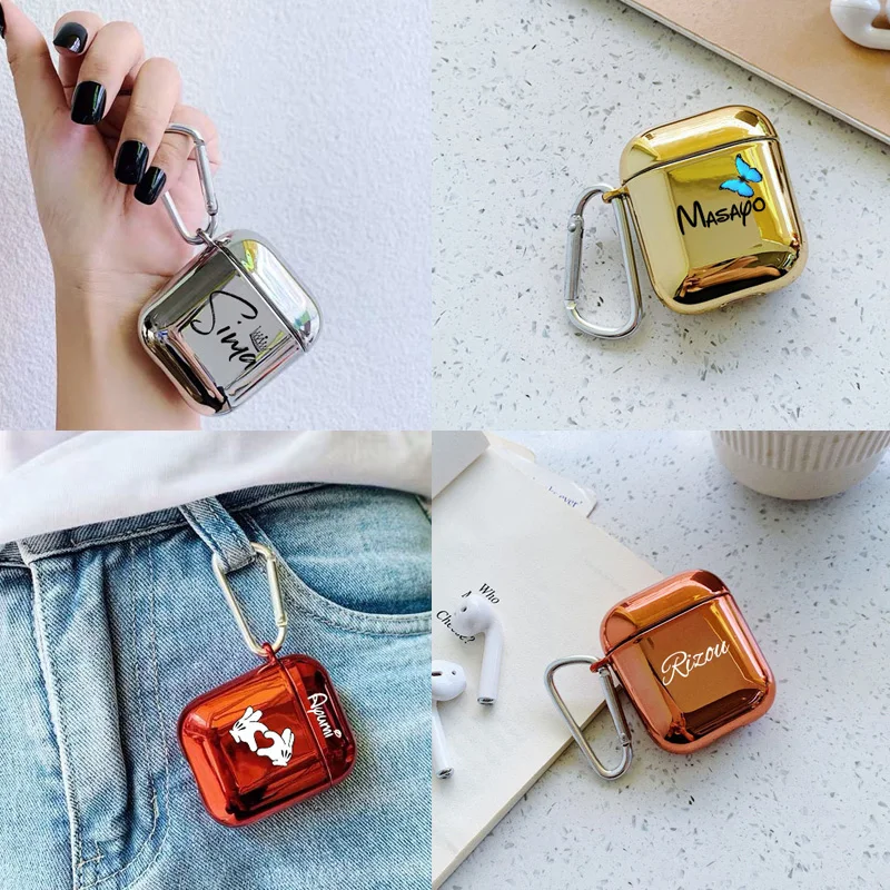 Custom Name logo picture on Luxury Mirror Case for Airpod Pro Electroplate Hard PC Protective cover for airpod personal design