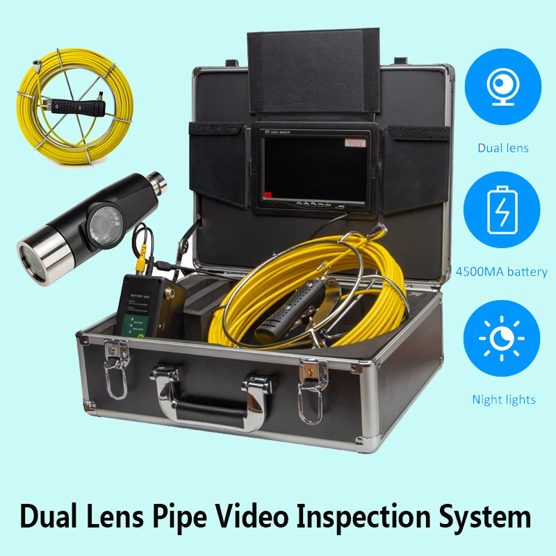 

20M 42MM Dual Lens Pipe Video Inspection System With DVR And 12 LED Adjustable With High White Light 7" LCD Color Monitor