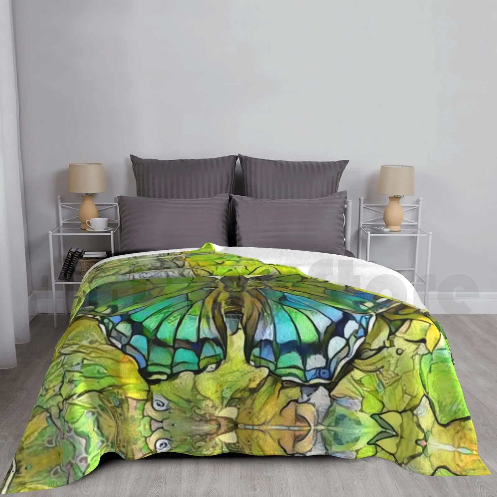 If Flew Green Blanket Fashion Custom Butterflies Green Blue Yellow Abstract Papilio Glaucus Animal Wildlife Tiger