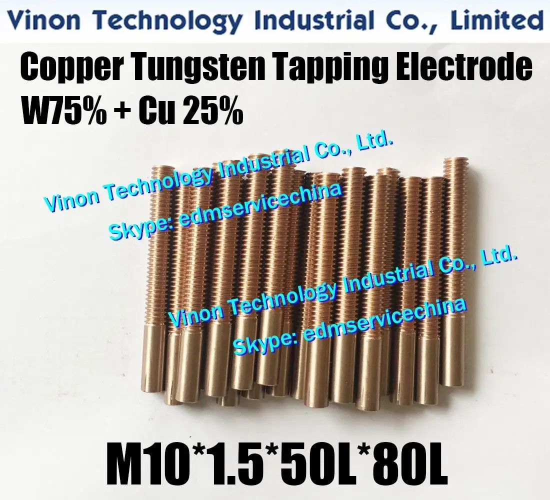 5PCS M10*1.5*50L*80Lmm CUW75 Copper Tungsten Orbital Tapping Electrode for W75 tungsten copper tapping electrode without hole