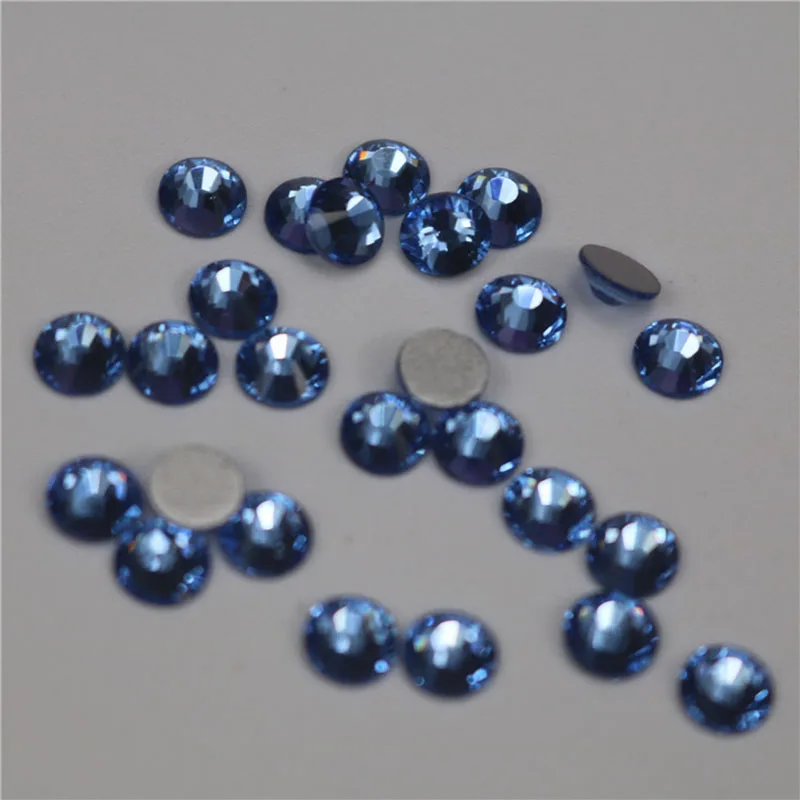 Light Blue All Size (288-1440pcs),Flat Back Non Hot-fix Stone Glue on Nail Art Rhinestones,Boutique Clothing Decoration