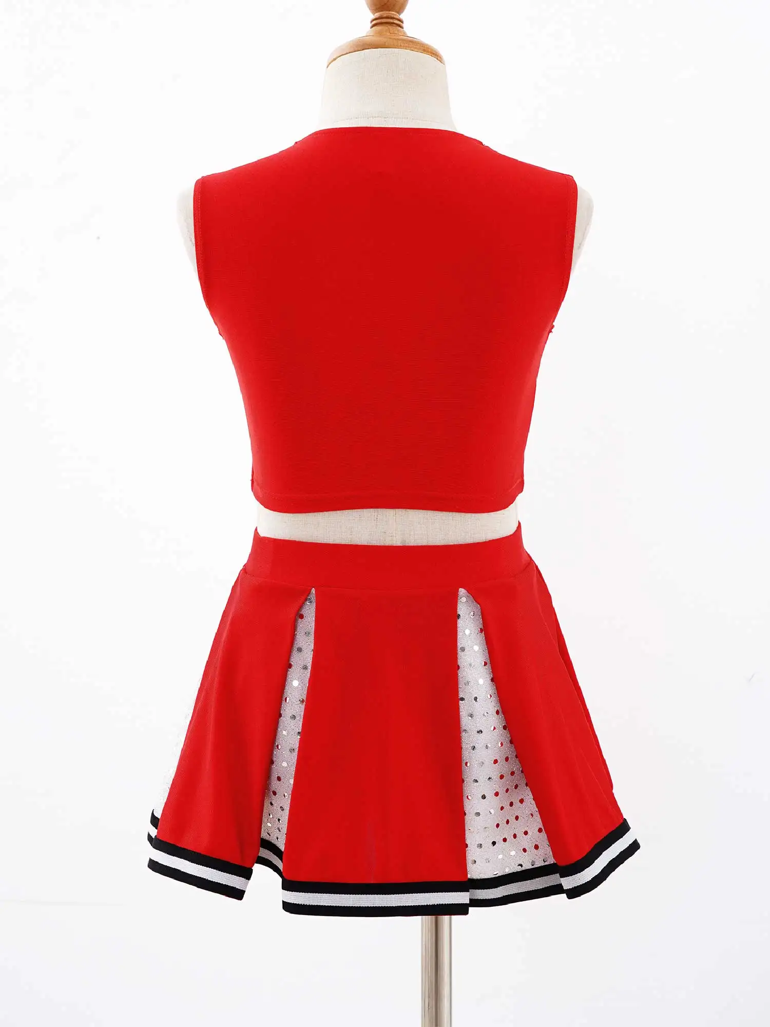 Tenue de danse pom-pom girl pour filles, haut à rayures croisées devant et décolleté en V avec ceinture élastique