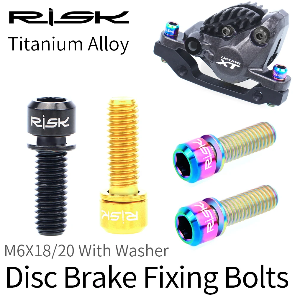 RISK 4Pcs/lot M6x18/20mm Titanium Ti CT4 Bolts Screws for MTB Bicycle Crank Disc Brake Caliper Headset Stem with Adaptor Washer