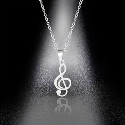 Rinhoo Hollow Musical Note Pendant Necklace Stainless Steel Women Men Cool Punk Hip Hop Necklaces Party Jewelry Gift