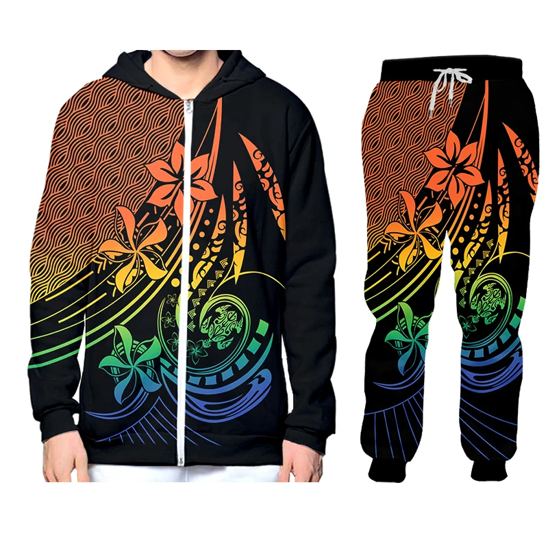 Tahiti Polinésia Hot New Men\'s 3D Hoodie Set Impressão 3D Moda Fine Pattern Conjunto Completo Roupas Masculinas de Lazer Ao Ar Livre Hoodie Conjuntos