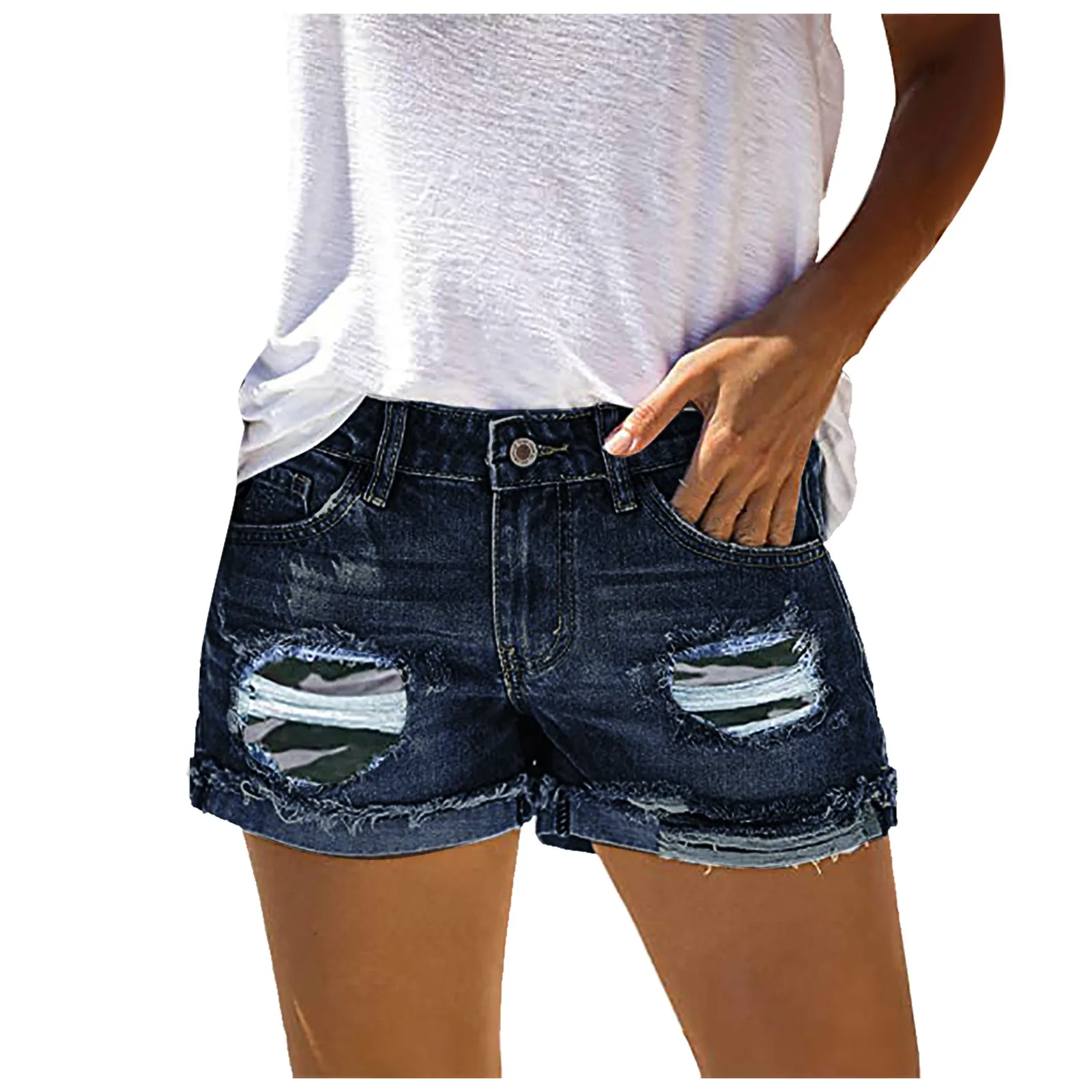 Newest Solid Color Summer Women's Trendy Hole Denim Shorts Fashion Beggars Shorts Jean High Waist Jeans Shorts Spodenki Damskie