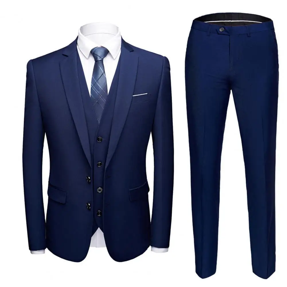 

Plus Size Blazer Suit Set for Men Business Dress Formal 3 Piece Set Slim Male Solid Color Straight Pants Coat Vest Suit Wedding